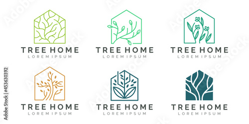 Set of plant flower natural building home logo design