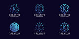 Set bundle monogram logo design technology initial letter k with unique line art and dot style Premium Vector