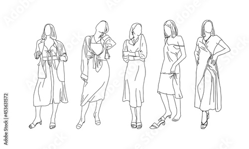 Sexy girls in a linear style.Vector illustration.