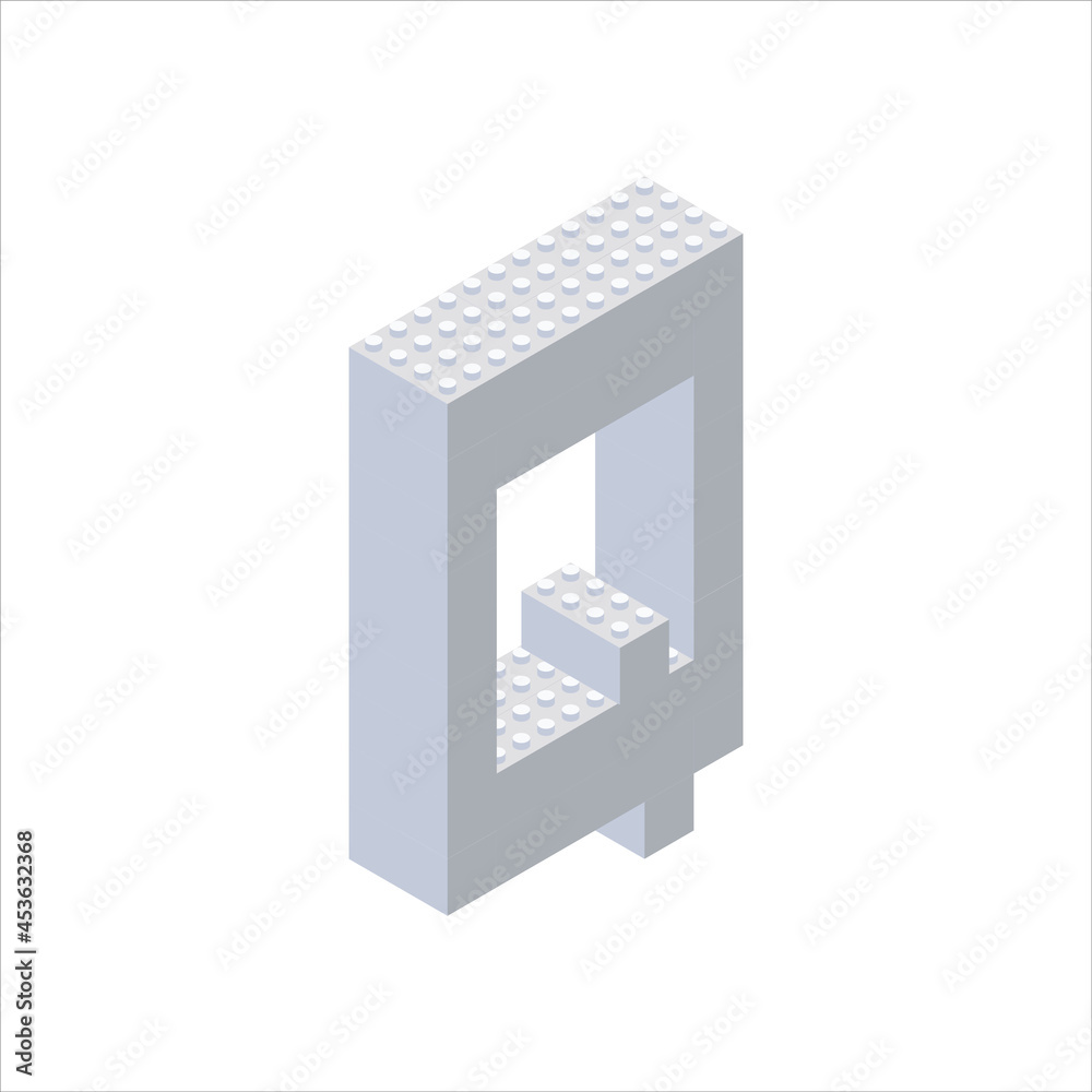 Isometric font made from color plastic blocks. The children s designer. Letter Q. Vector illustration Isometric font made from color plastic blocks. The children s designer. Letter Q. Vector illustration