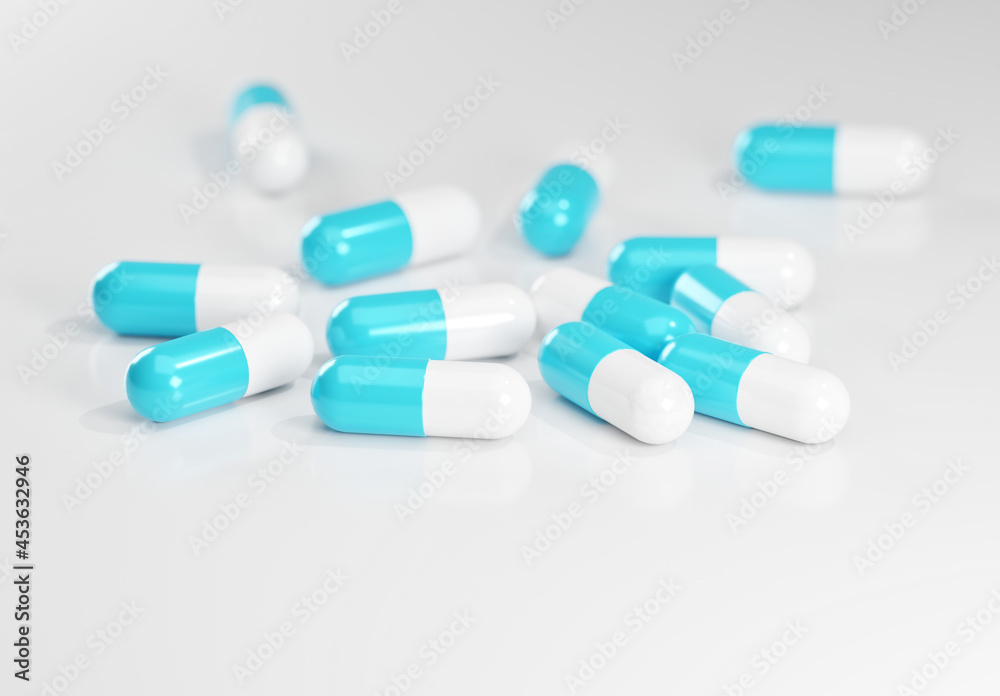 Medicine capsule on white background, medicine, covid-19 prophylaxis, 3D rendering