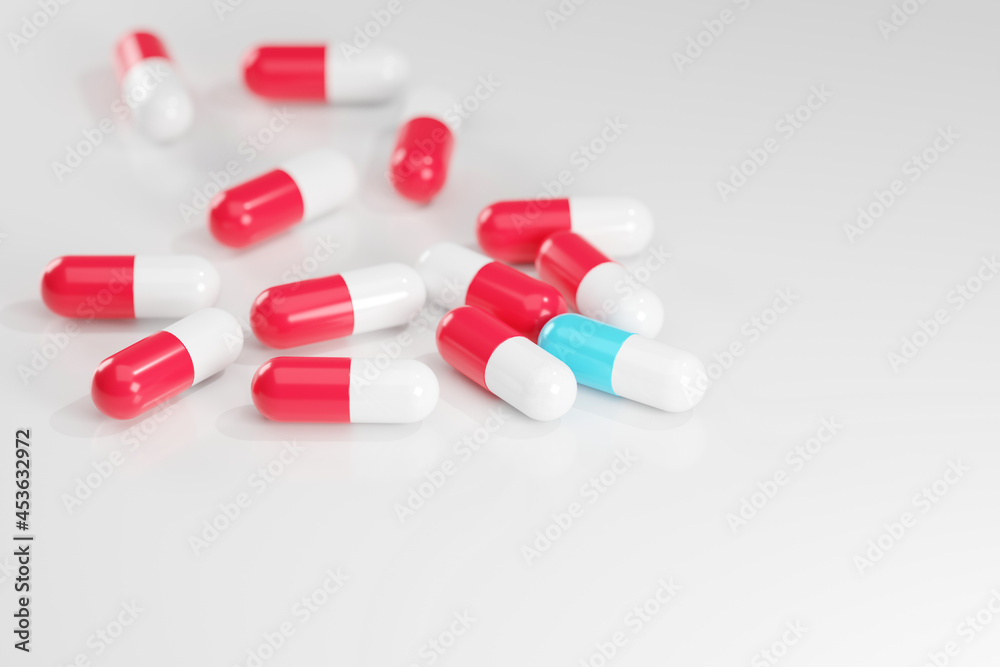 Medicine capsule on white background, medicine, covid-19 prophylaxis, 3D rendering