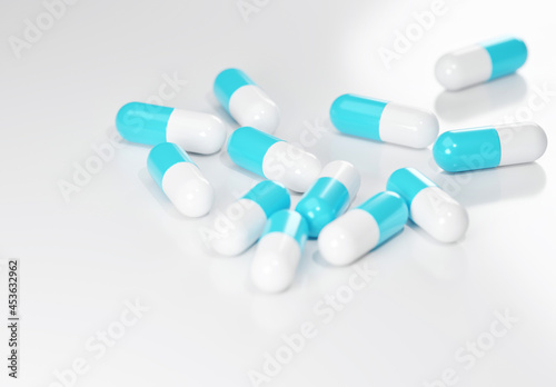 Medicine capsule on white background, medicine, covid-19 prophylaxis, 3D rendering