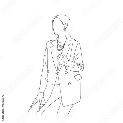 Business woman drawn in a linear style for a magazine cover design. Vector illustration.