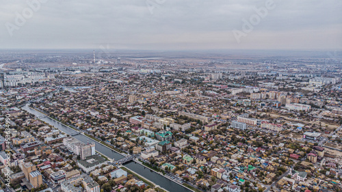 the city of astrakhan in russia from a height photo