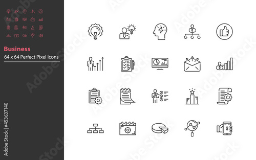 set of business thin line icons, startup, team, organization, management