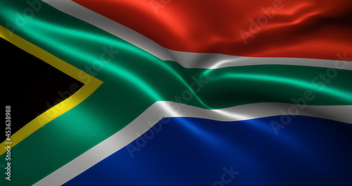 South Africa Flag, South African flag with waving folds, close up view, 3D rendering