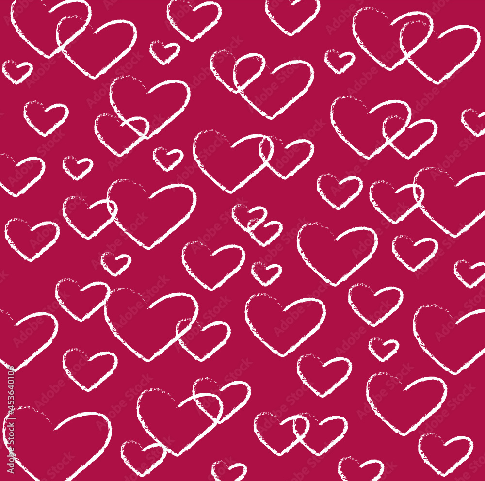 Seamless heart red pink pattern in doodle style. Hand drawn abstract vector background. Black and white. Por mgdrachal
