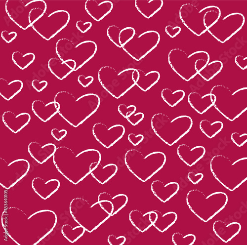 Seamless heart red pink pattern in doodle style. Hand drawn abstract vector background. Black and white. Por mgdrachal