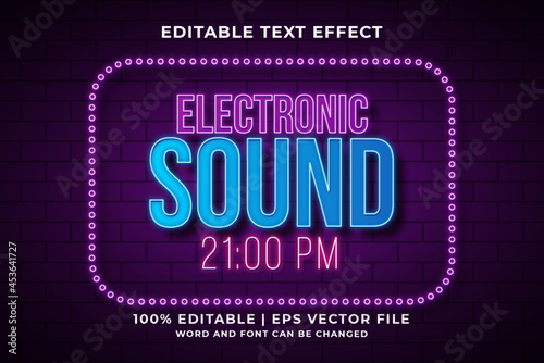 Electronic Sound editable text effect neon 3d template style Premium Vector