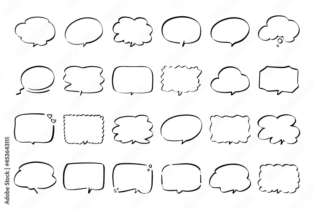 speech bubble hand drawn isolated set