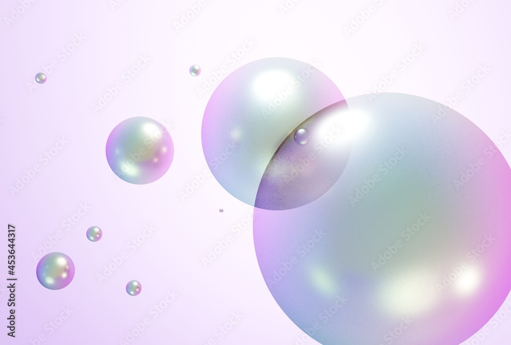 3D beautiful soap bubbles on pastel purple background 