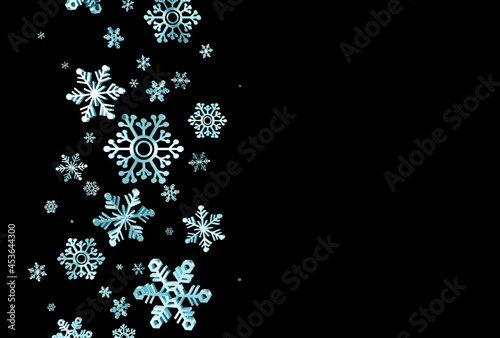 3D beautiful falling snowflakes isolated on black background