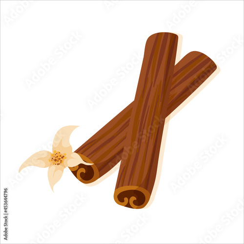 Cinnamon and vanilla flower. Seasonings. Sweets. The aesthetics of coffee. Vector illustration isolated on white background.