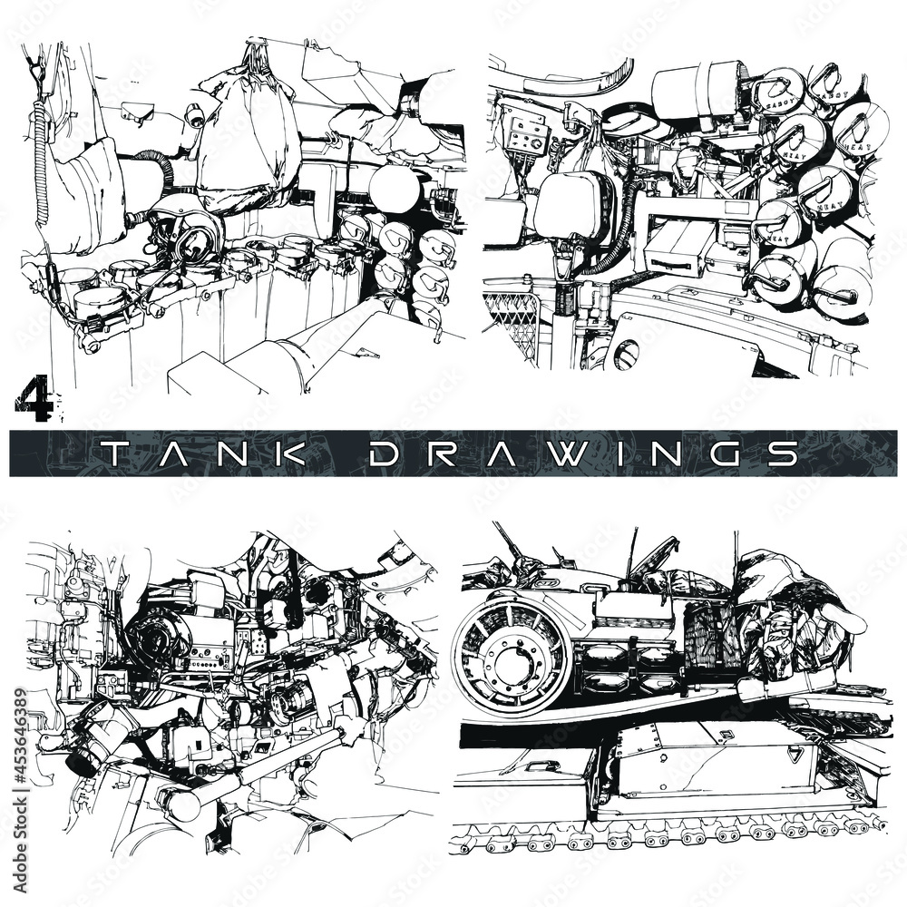 M60 Tank renderings inside and out drawings vector illustration 04