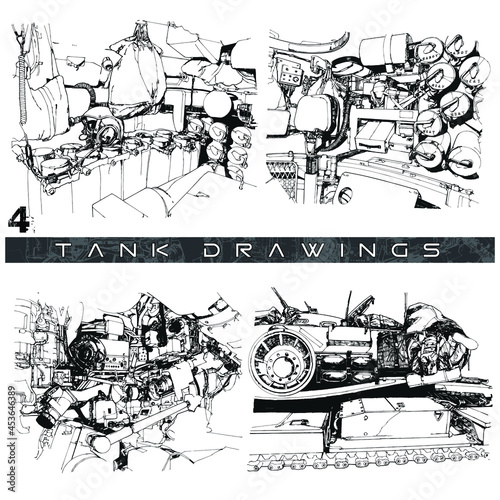 Fototapeta Naklejka Na Ścianę i Meble -  M60 Tank renderings inside and out drawings vector illustration 04