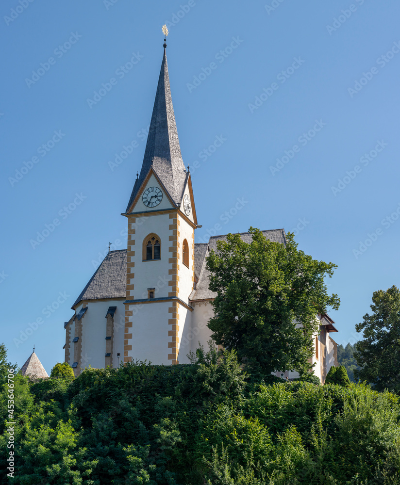 The Church of Maria Worth at Lake Worthersee in Carinthia, Austria in Summer.
