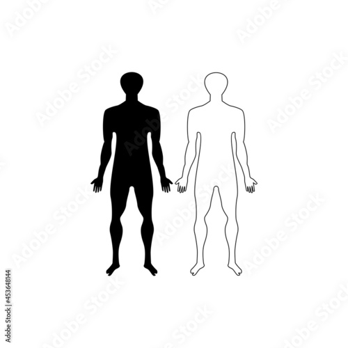 Vector silhouettes of men in black and outline color