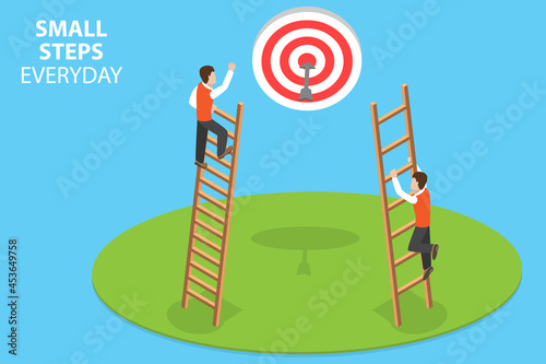 3D Isometric Flat Vector Conceptual Illustration of Small Steps Everyday, Achieving a Big Goal