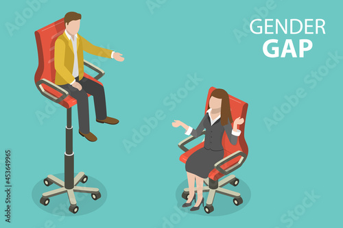 3D Isometric Flat Vector Conceptual Illustration of Gender Gap, Economic Inequality by Gender