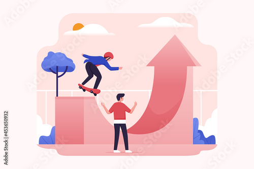 executive on skateboard with rising growth chart