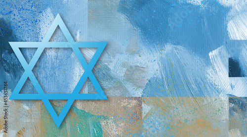 Photography Graphic abstract Star of David  brush stroke background blue metallic