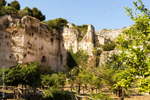 Natural Sceneries of The Latomia del Paradiso in The Neapolis Archaeological Park in Syracuse, Sicily, Italy.