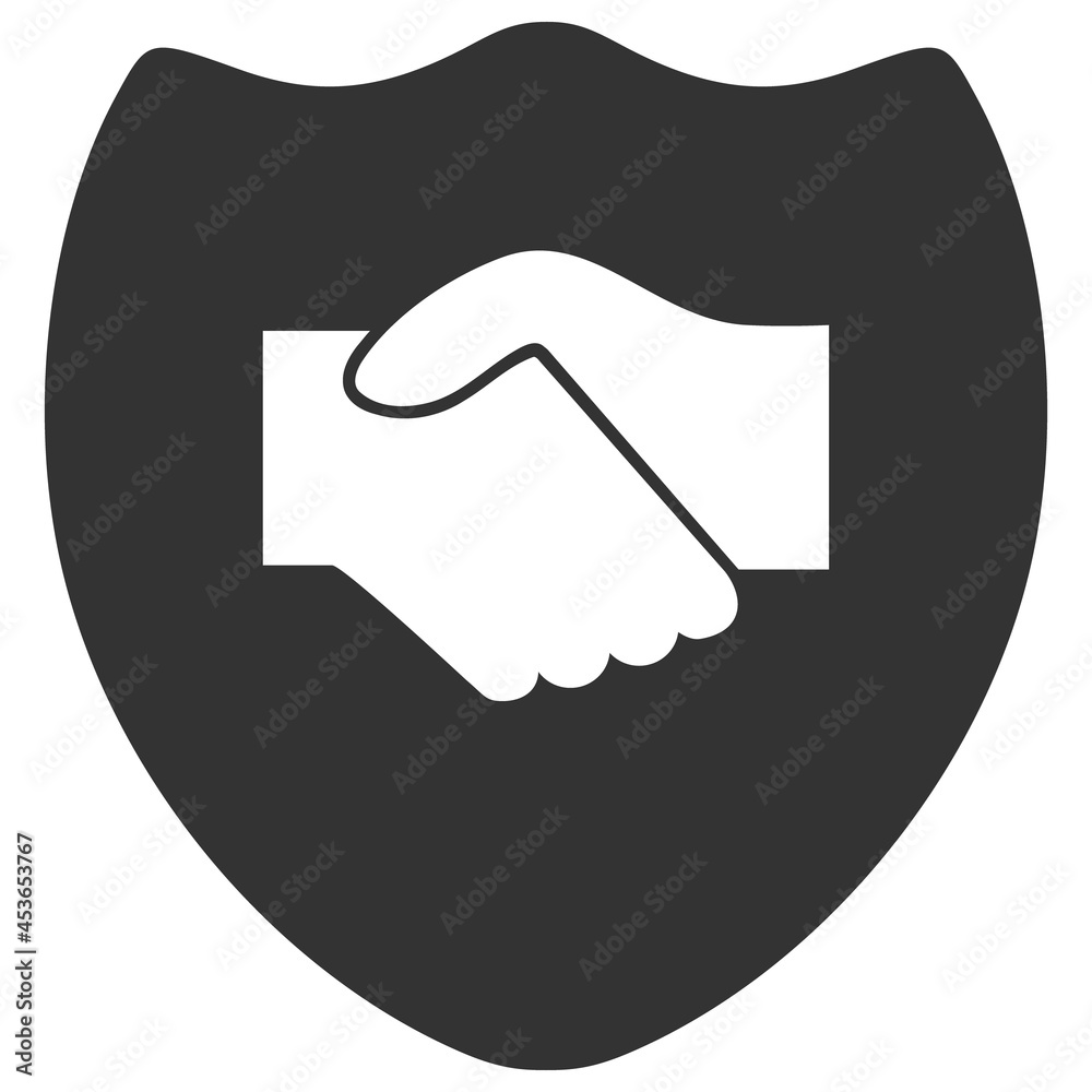 Handshake shield vector illustration. Flat illustration iconic design of handshake shield, isolated on a white background.