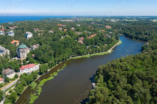 Baltic sea coastline with Svetlogorsk town. Aerial view