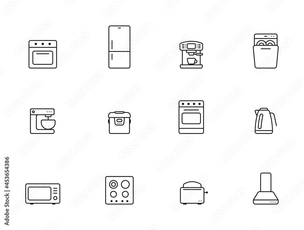kitchen appliances line icon set. household electrical equipment symbols. isolated vector images