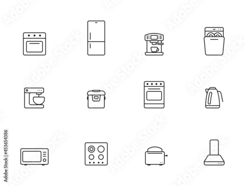 kitchen appliances line icon set. household electrical equipment symbols. isolated vector images