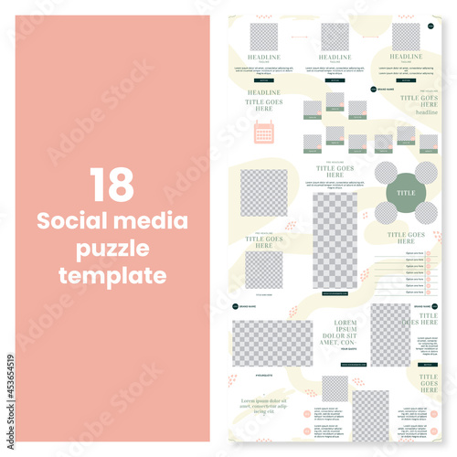 Set of editable social media instagram puzzle wellness, sense, meditation, holistic with abstract design vector template ai and eps10