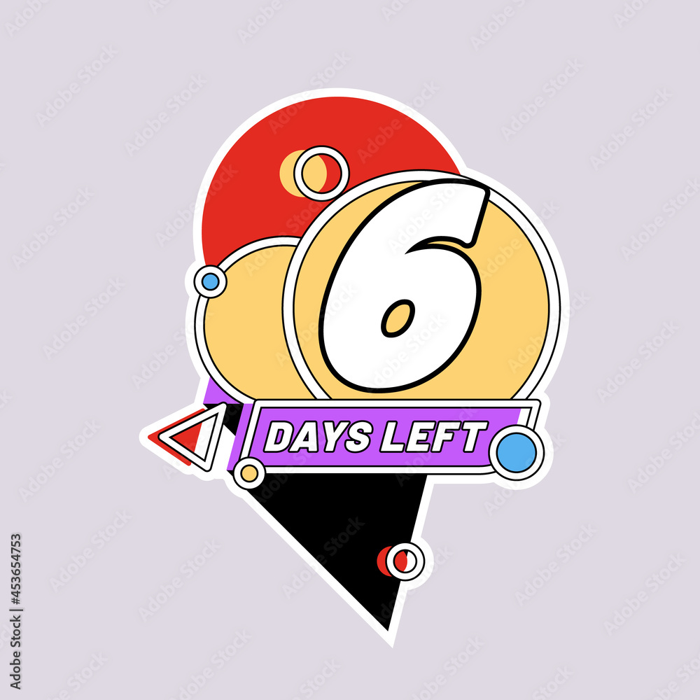 Countdown 6 days left. Sticker time sale badge. Modern flat style vector illustration 1_3 Countdown 6 days left. Sticker time sale badge. Modern flat style vector illustration 1_3