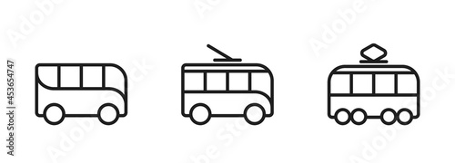 public transport line icon set. city bus, tram and trolleybus symbols