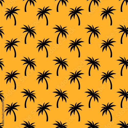Palm trees seamless pattern. Black palms on orange background.