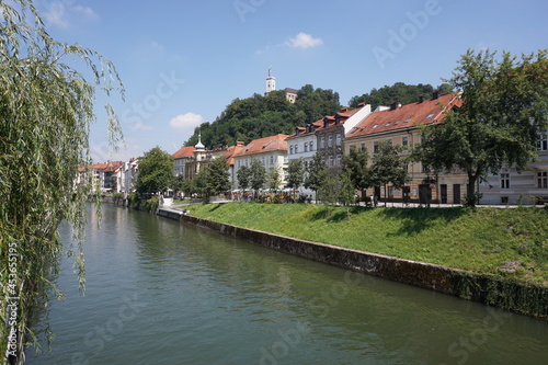 View on the canal of Ljubljana in summer time