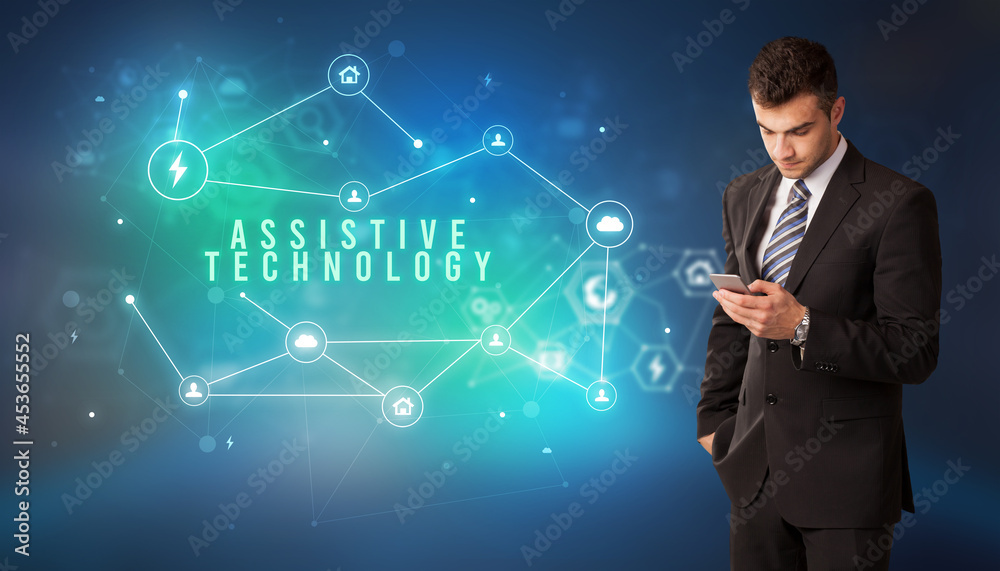 Businessman thinking about technology concept Businessman thinking about technology concept