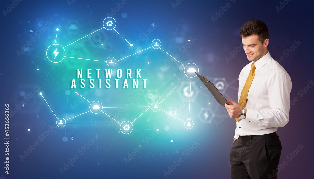 Businessman thinking about technology concept Businessman thinking about technology concept