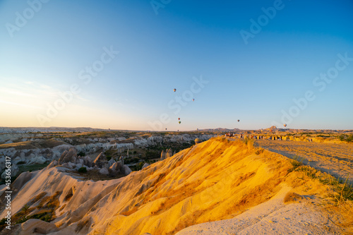 The great tourist attraction of Cappadocia - balloon flight. Entertainment, tourism an vacation. Travel tour. Goreme, Cappadocia, Turkey.