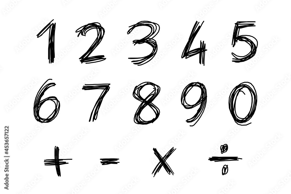 Set of numbers and symbols on white background Set of numbers and symbols on white background