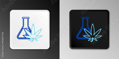 Line Chemical test tube with marijuana or cannabis leaf icon isolated on grey background. Research concept. Laboratory CBD oil concept. Colorful outline concept. Vector