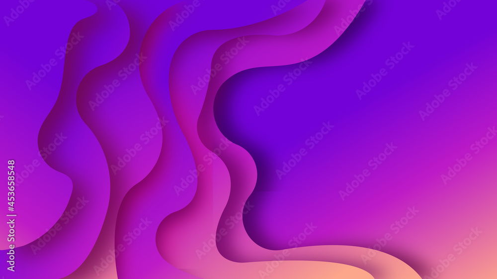 Abstract paper cut style background. Colorful gradient banner with waves and shadows. Design element for websites, social networks and applications. 3D template. Cartoon flat vector illustration