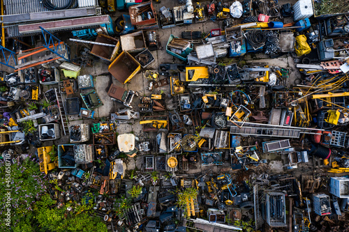 Aerial view of a scrap metal merchant junkyard