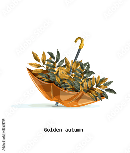 Vector image of an umbrella with autumn foliage. Concept. Cartoon style. EPS 10
