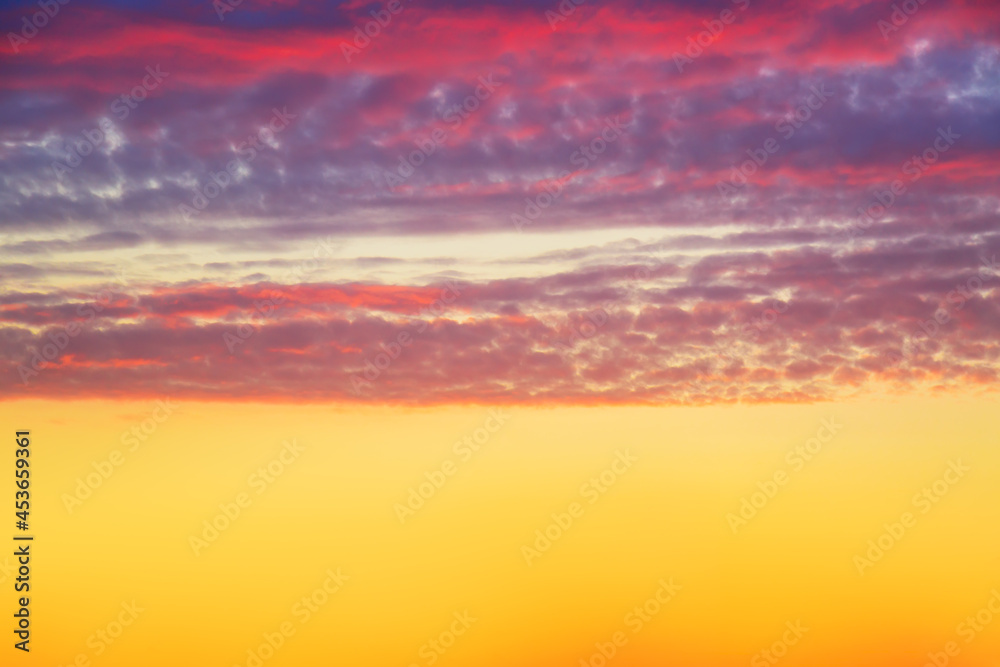 Beautiful sunset sky abstract background. Sky with red pink clouds. Nature background.