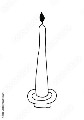 Candle vector illustration in doodle style. Winter elements for birthday cards, posters, stickers and seasonal design. Isolated on white background. Hand drawn element of New Year, Xmas or autumn
