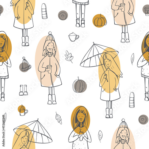 Wallpaper Mural Autumn girls. Vector  pattern. Torontodigital.ca