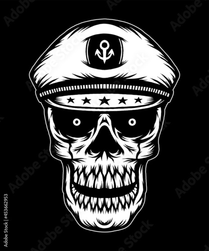 Vintage skull head with captain hat