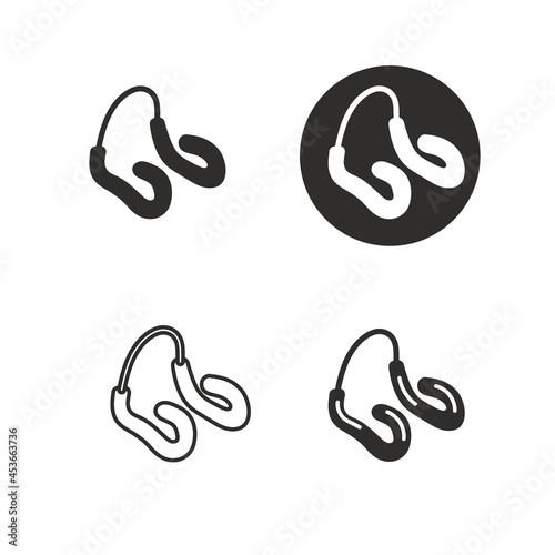 Equipment for synchronized swimming. Isolated flat vector illustration with a set of nose clips, made in different techniques. Nose protection against water. Artistic swimming concept.