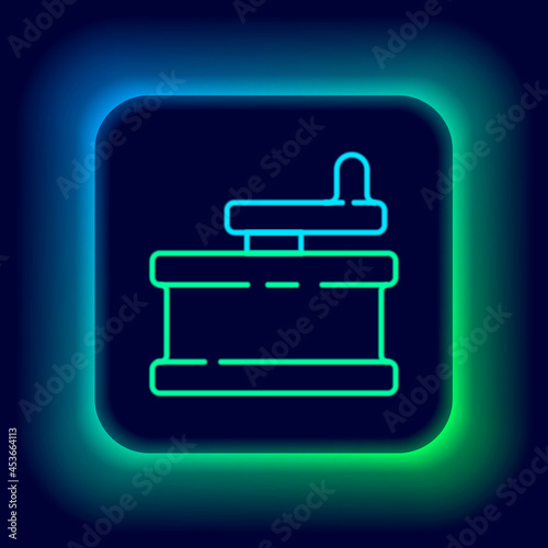 Glowing neon line Manual grinder icon isolated on black background. Colorful outline concept. Vector